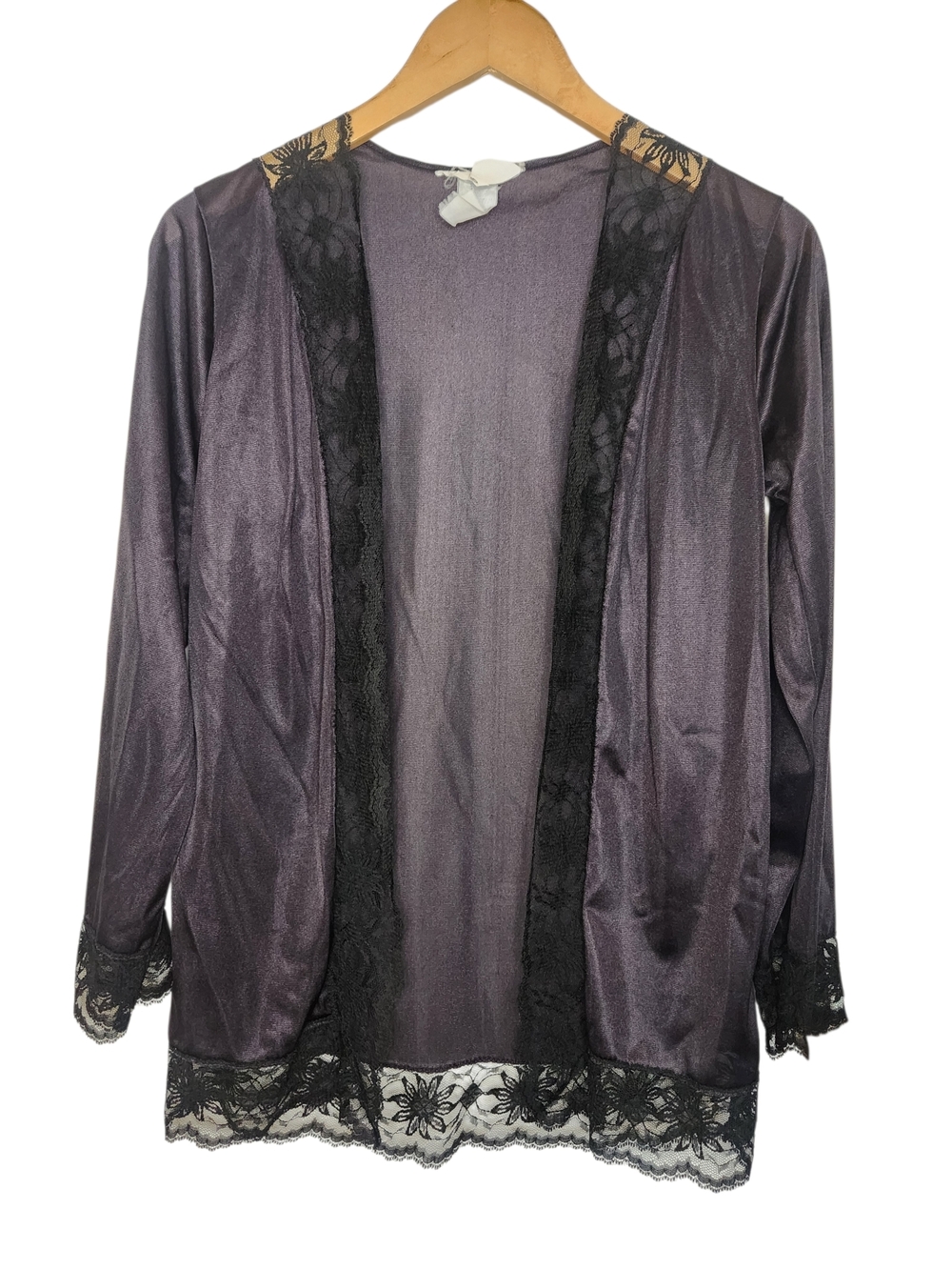 Vintage Undercover Wear Sheer Bed Jacket Black Lace Trim Medium Bed Coat Robe